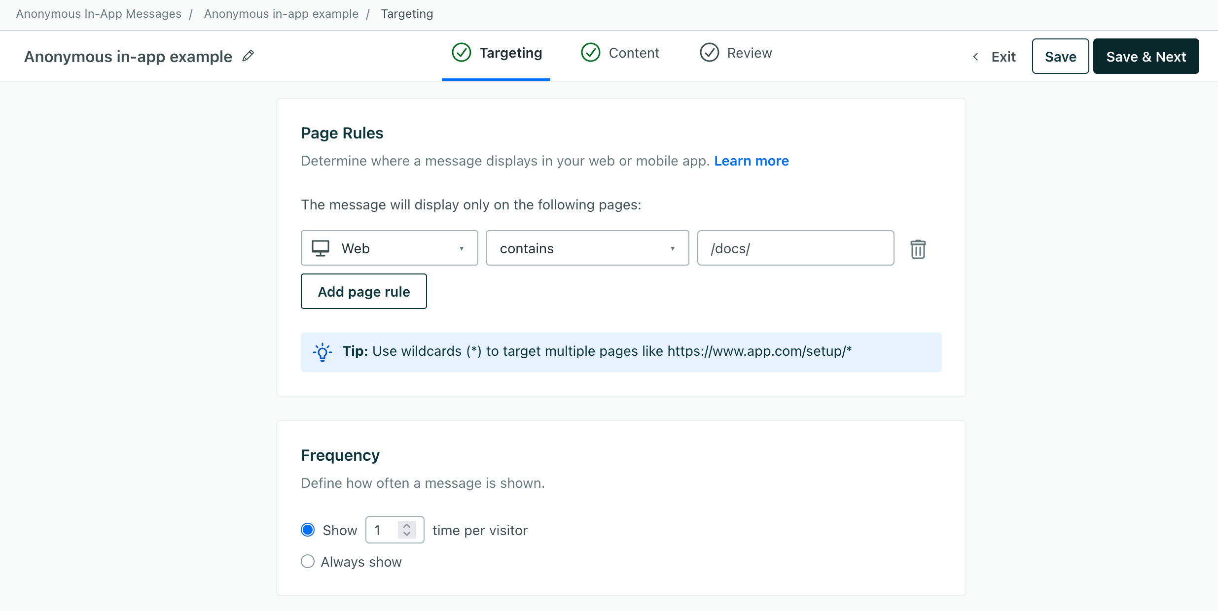 set page rules determining where your message appears