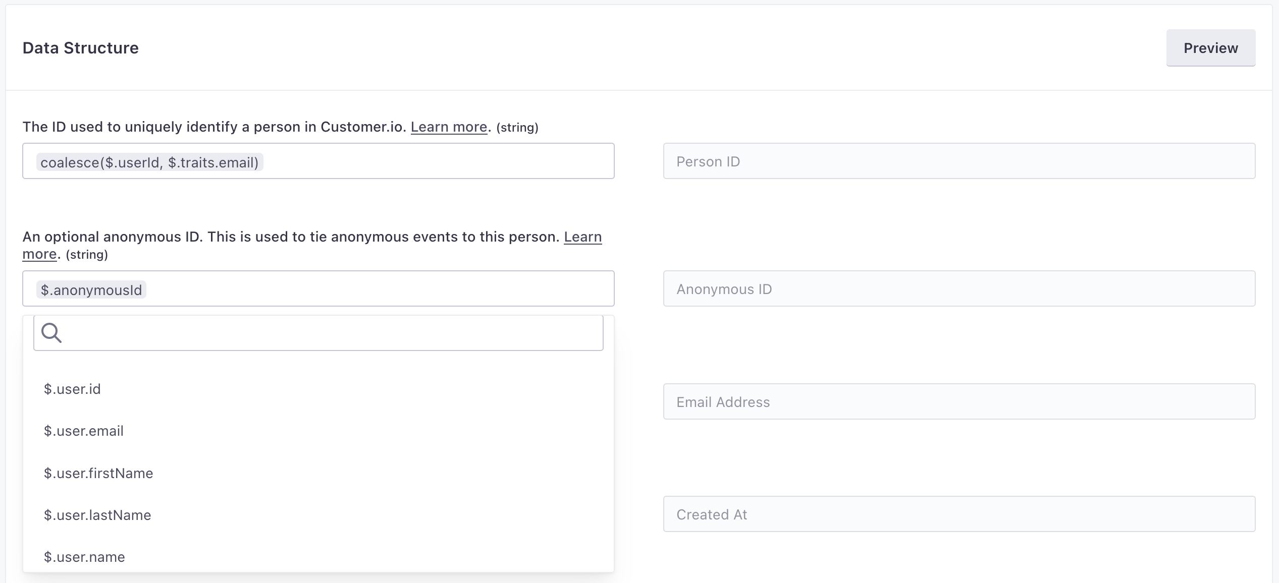 map properties in the incoming event to your integration