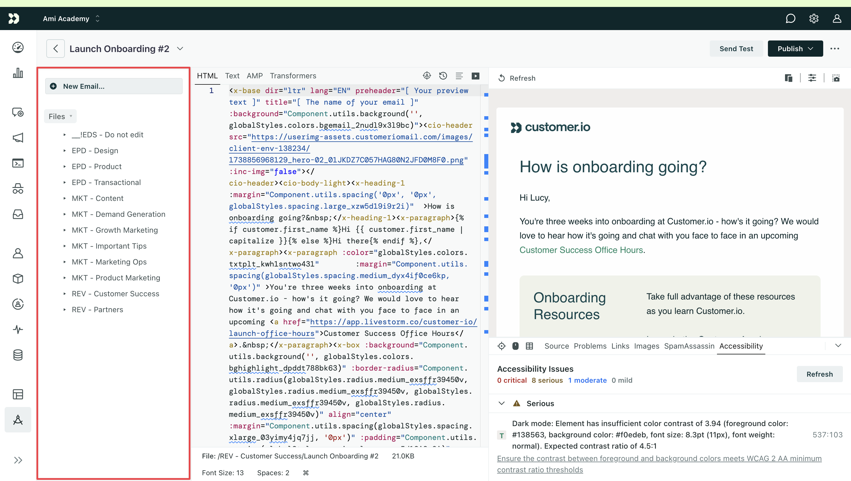 The code editor in Design Studio where the file manager is highlighted on the left.
