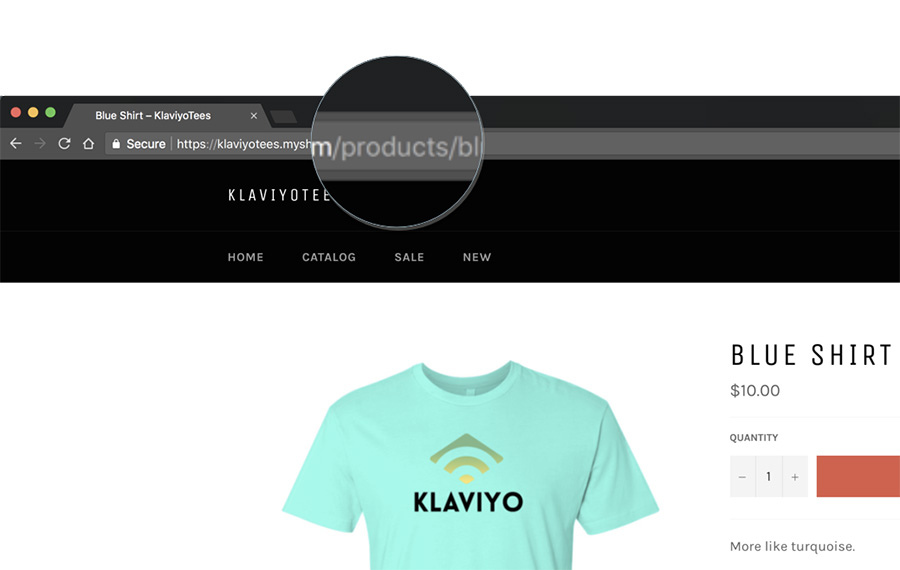 Ejemplo de sitio web de empresa con /productos resaltados en la URL