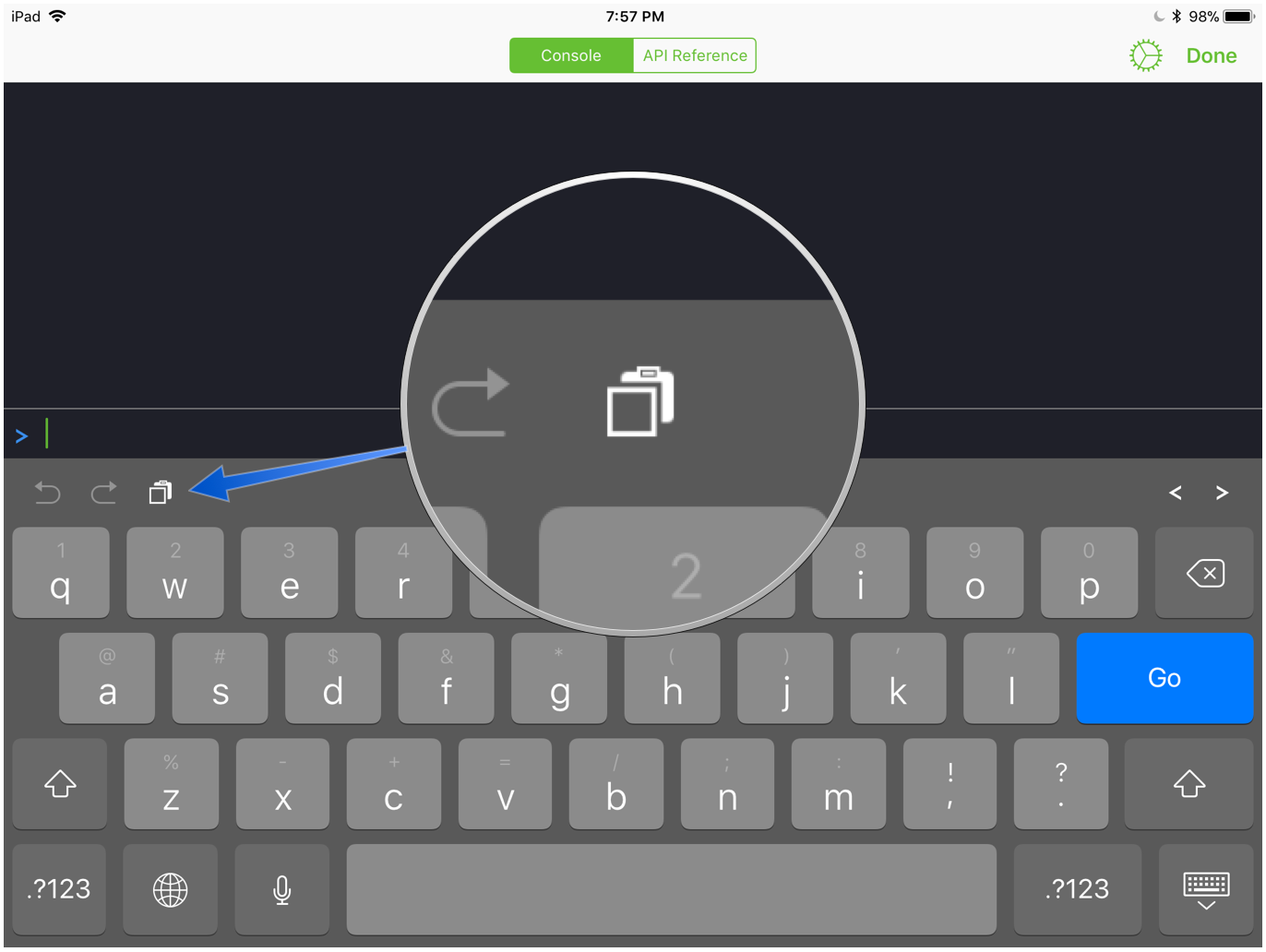 Console in active edit mode