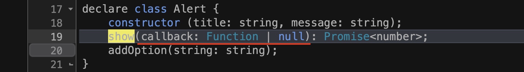 A definition in the TypeScript definition file